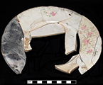 White bodied refined earthenware plate with rose floral decal motif. Rim diameter: 9.50”, Vessel V-67 - from 18MO609.